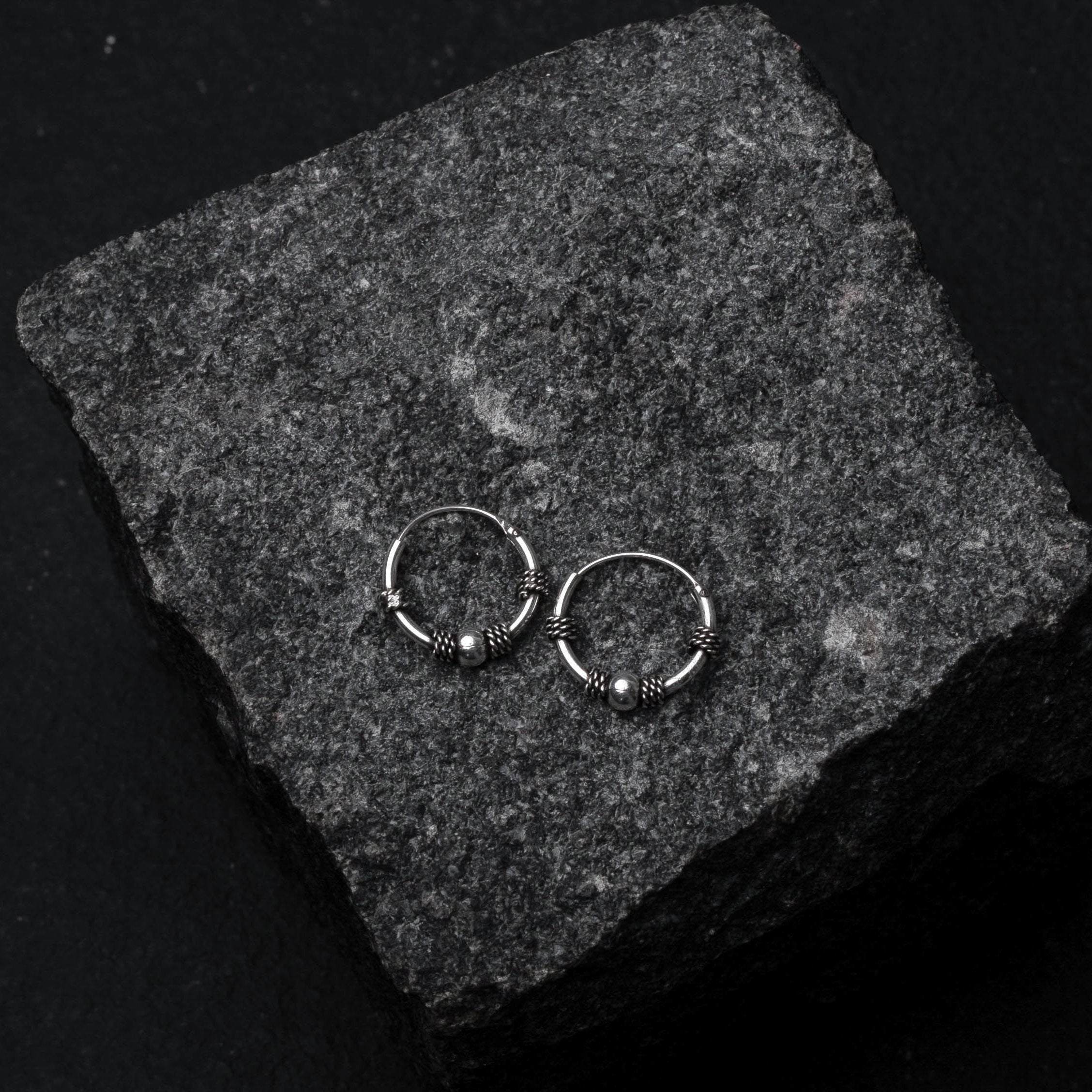 Guda silver hoop earrings medium size oxidized finish by Ejaa