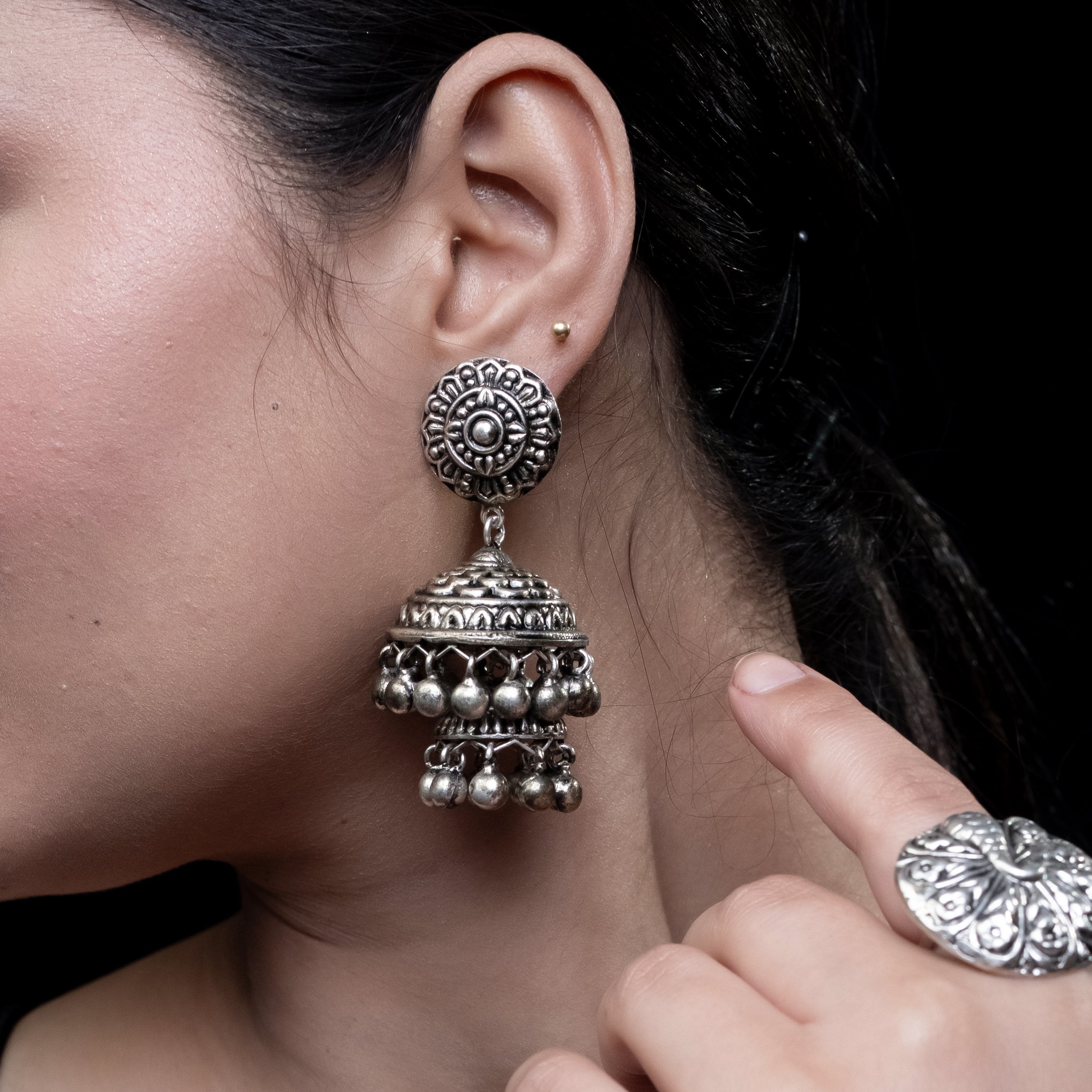 Leher Silver Jhumki
