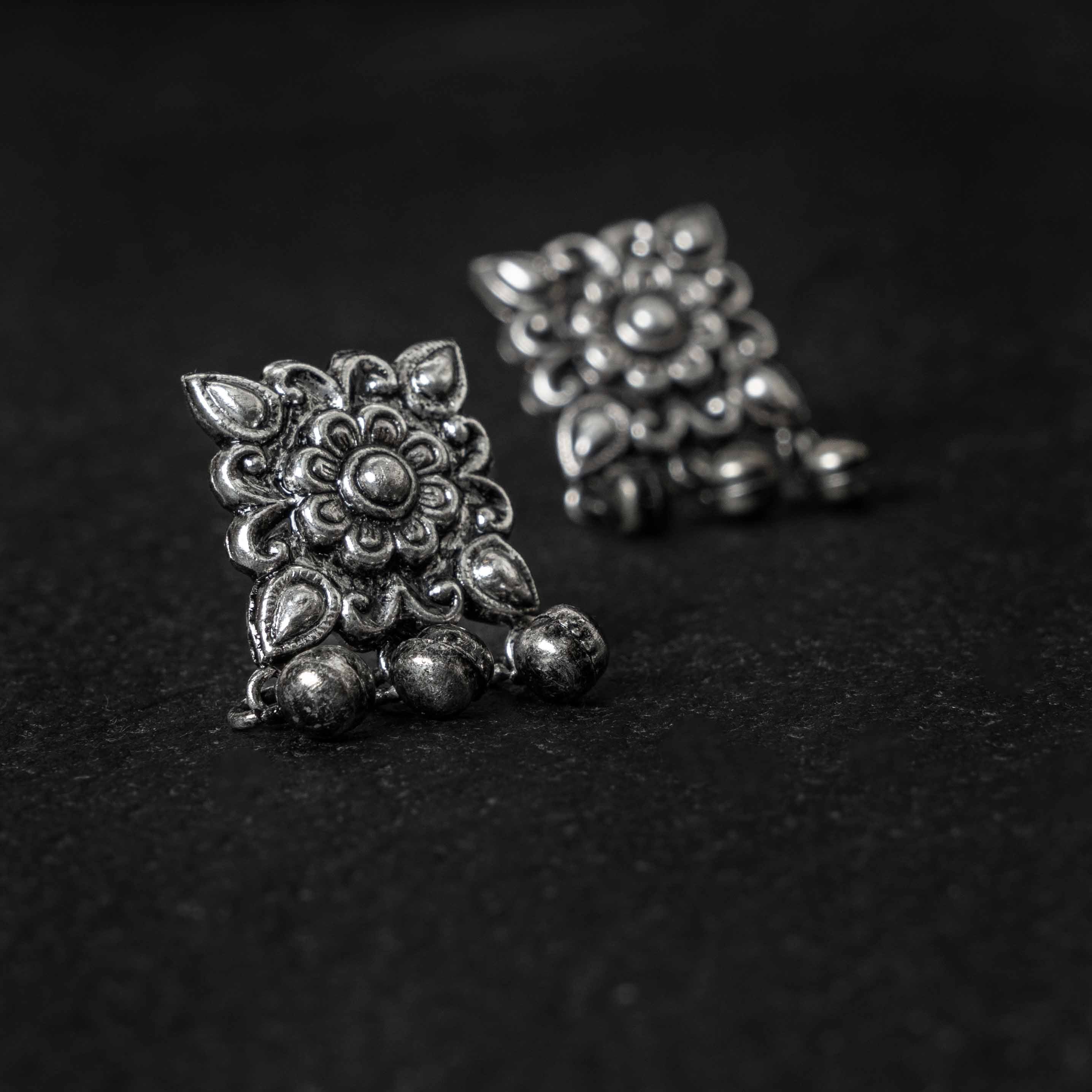 Chauki Ghungroo Silver Drops Earrings