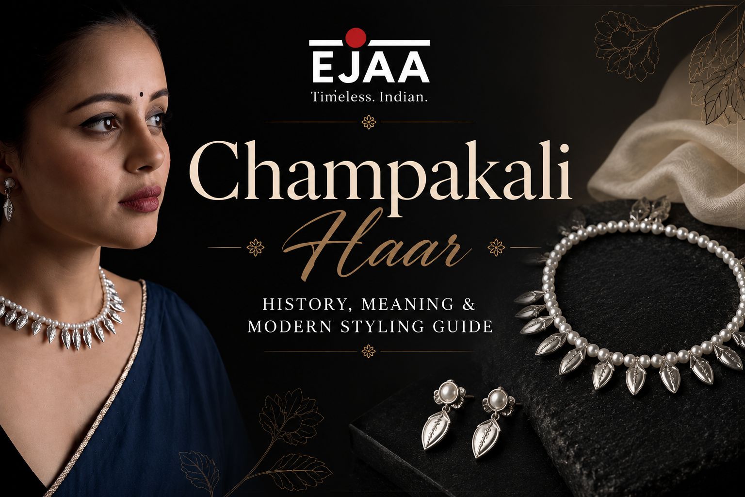 Champakali Haar silver necklace with matching earrings by Ejaa