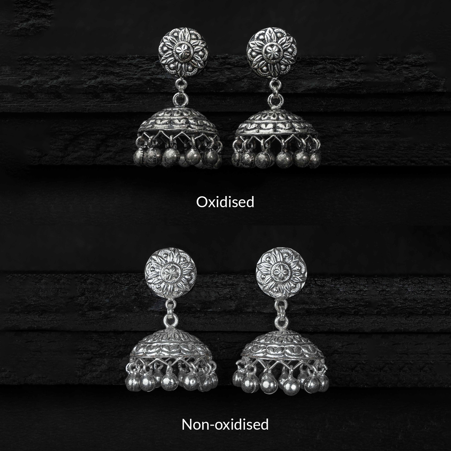 Buransh Silver Jhumki Earring