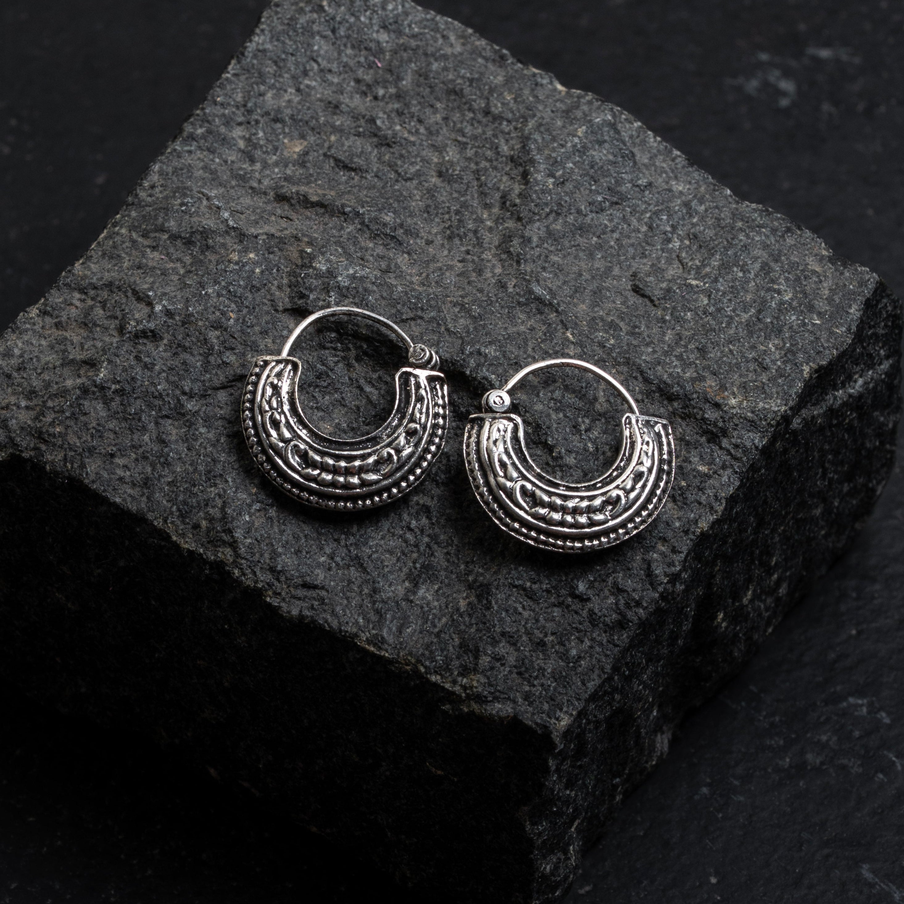 Kusum silver munade large hoop earrings floral design traditional