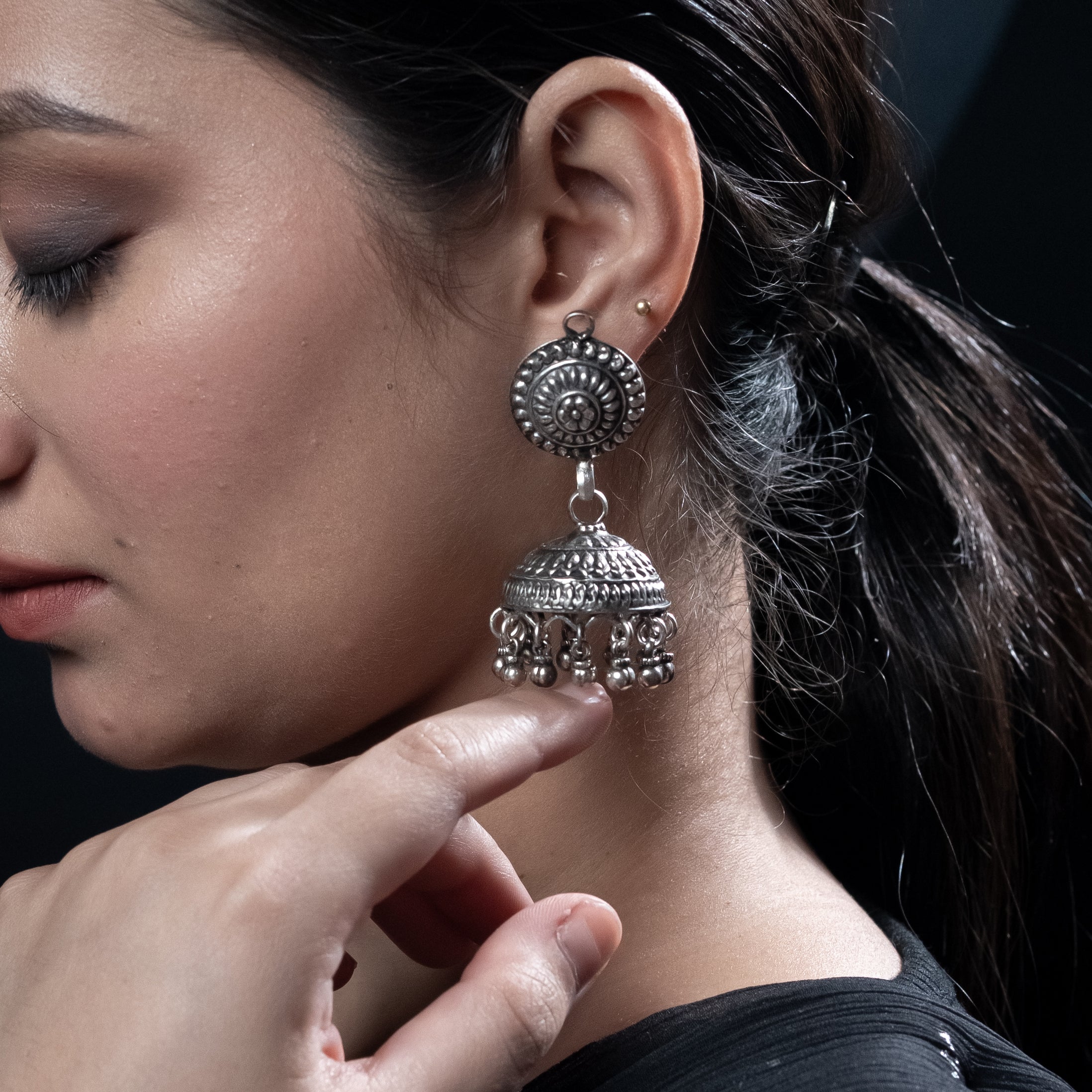 Pankhuri Silver Jhumki Earrings