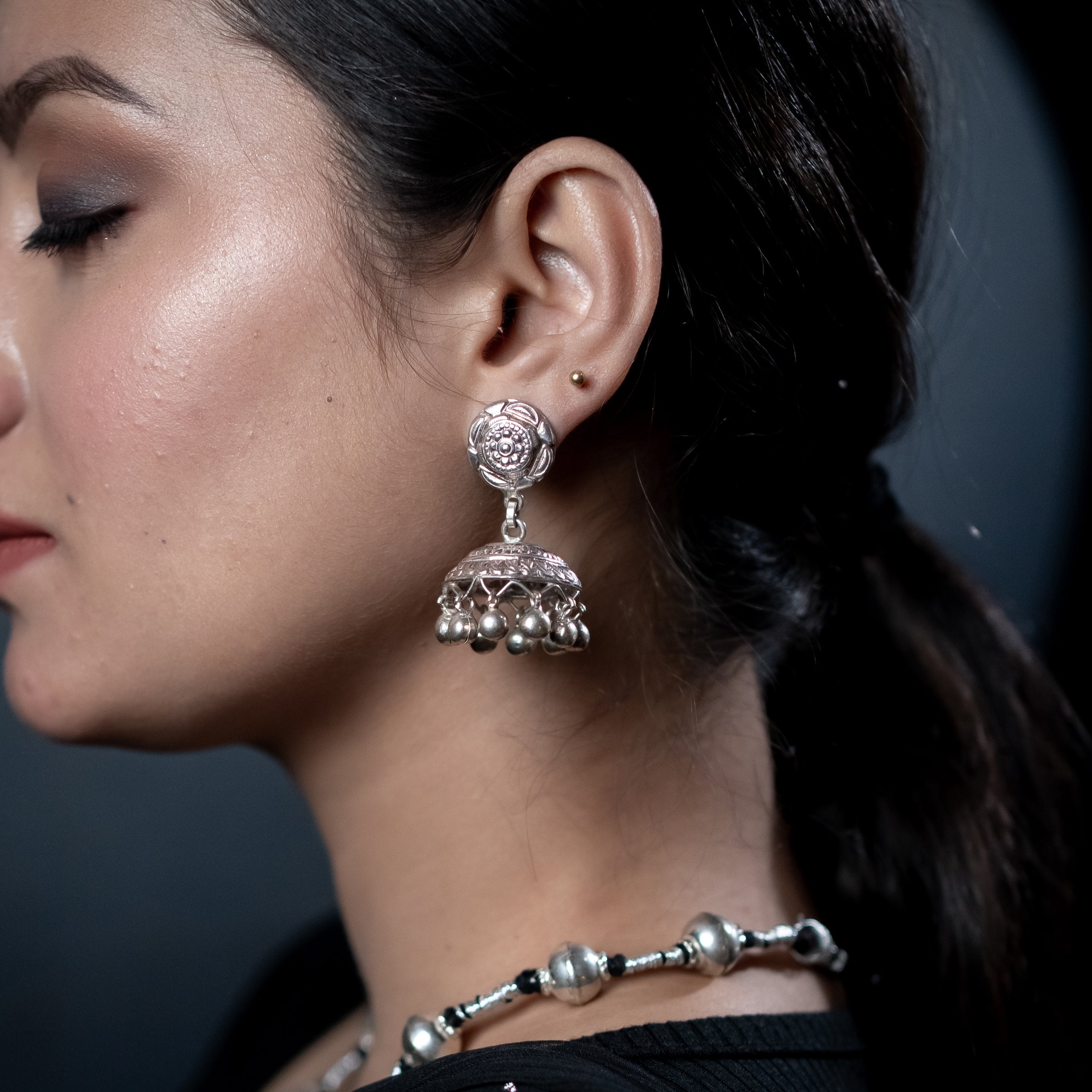 Kusum Silver Jhumki Earrings