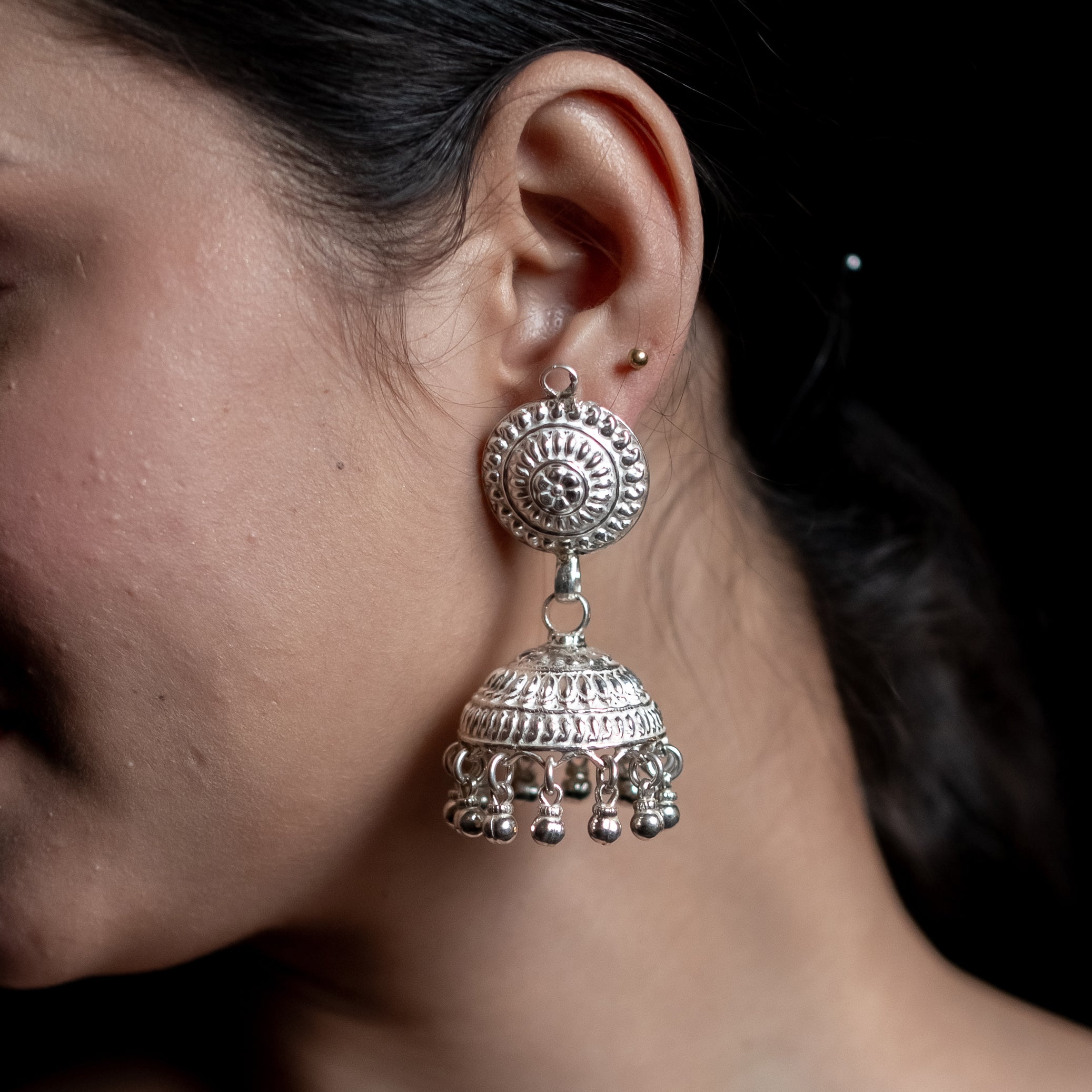 Pankhuri Silver Jhumki Earrings