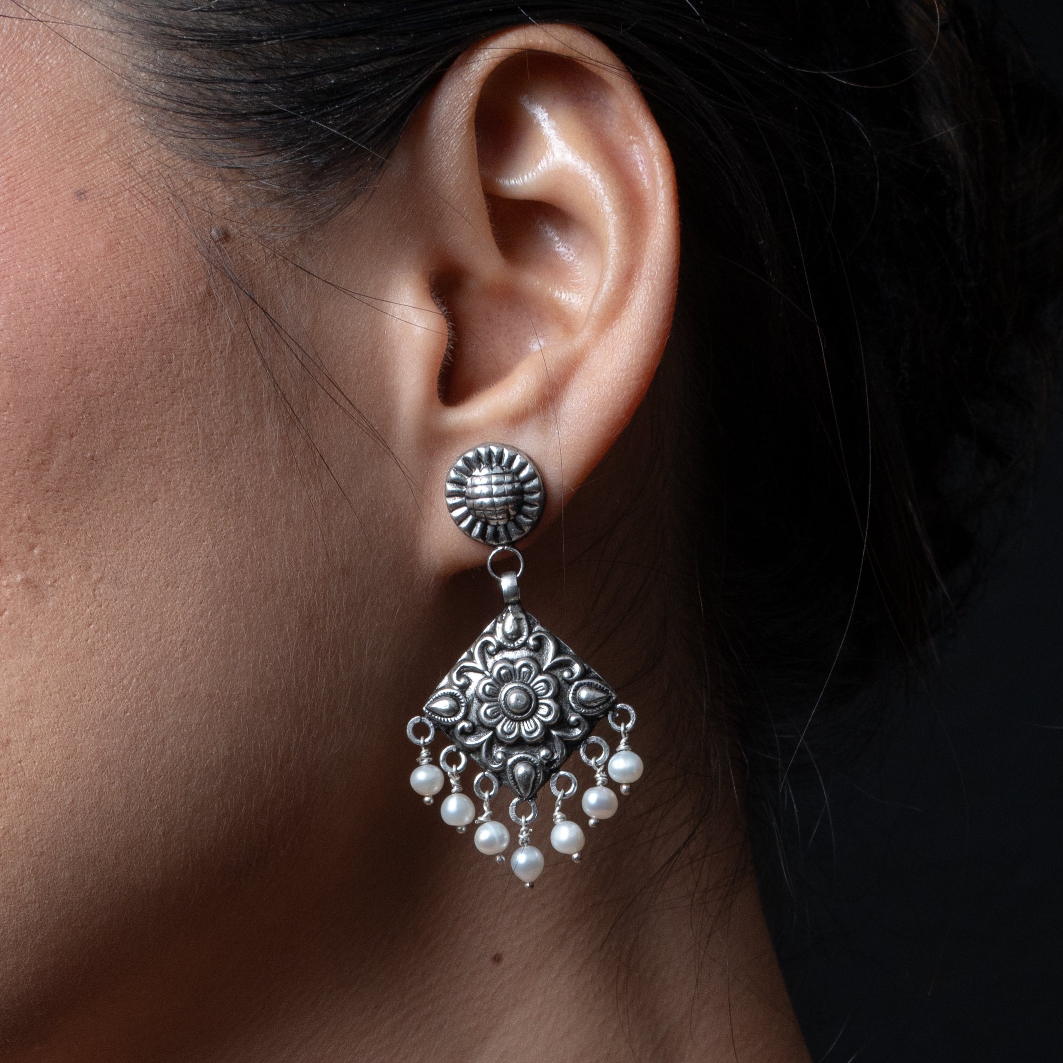 Heer Silver Danglers Earrings