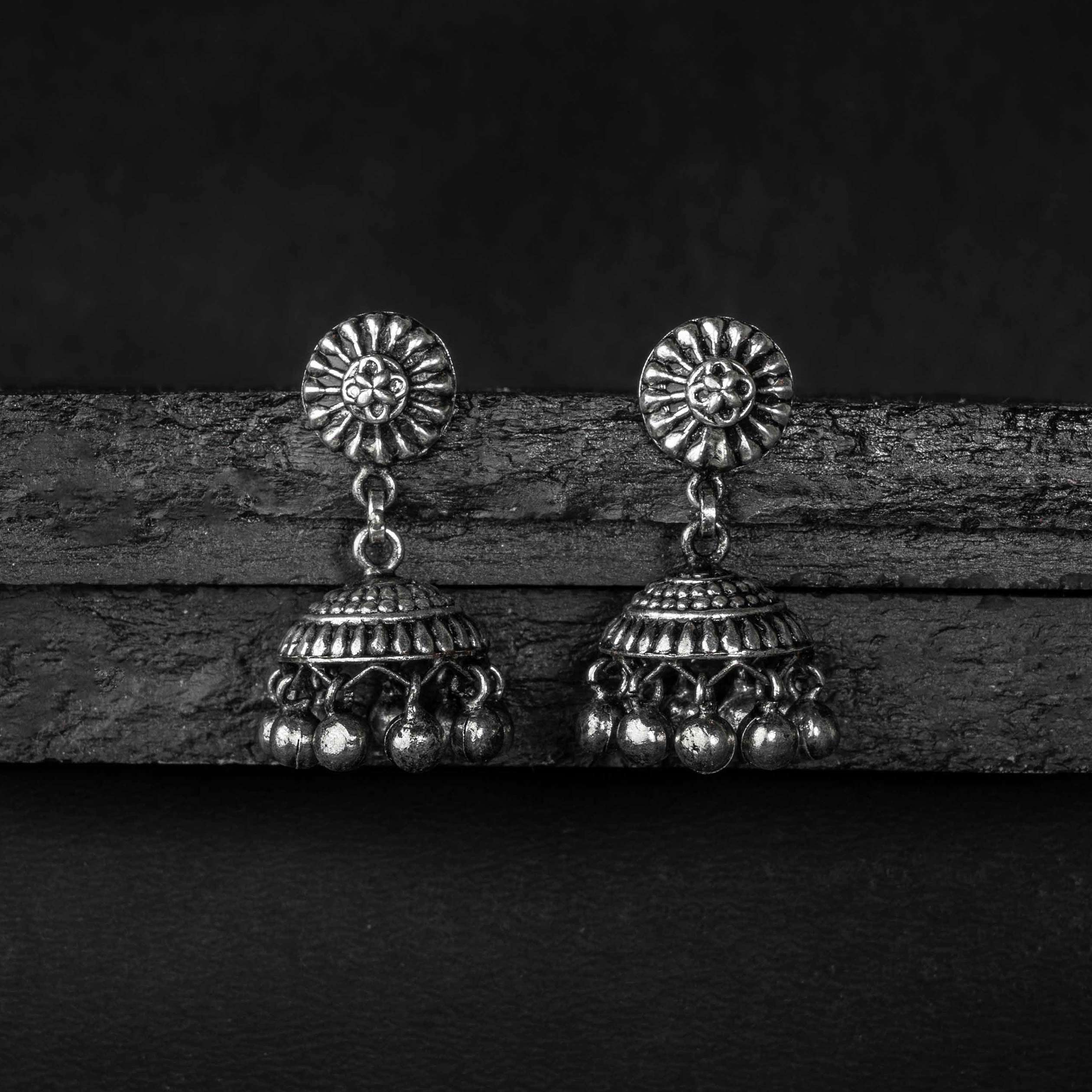 Barkh Silver Jhumki Earring