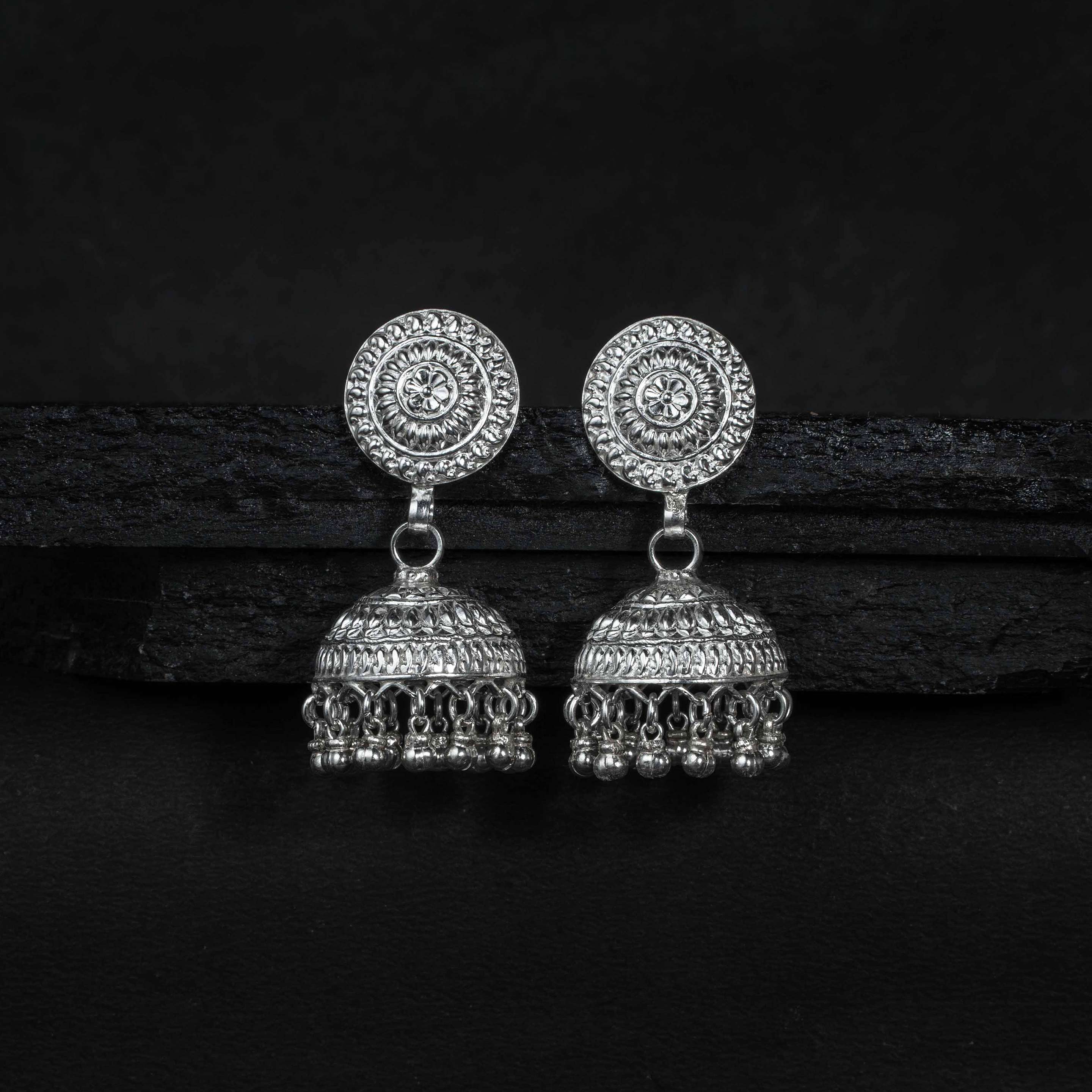 Pankhuri Silver Jhumki Earrings