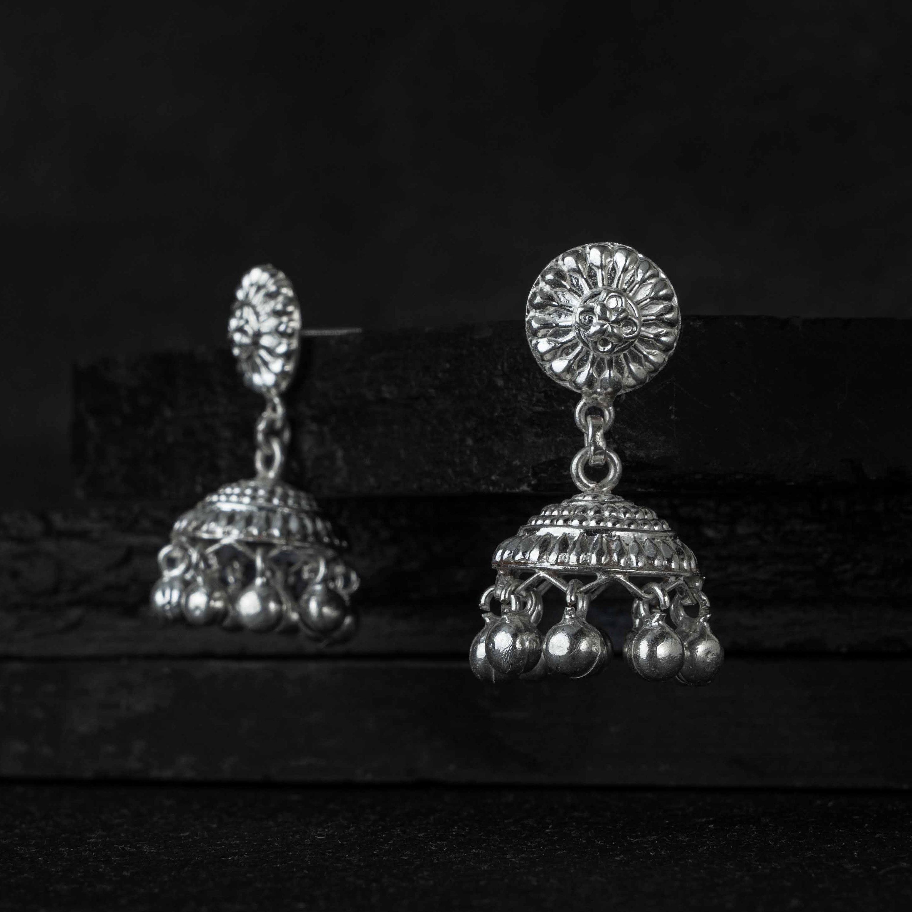 Barkh Silver Jhumki Earring