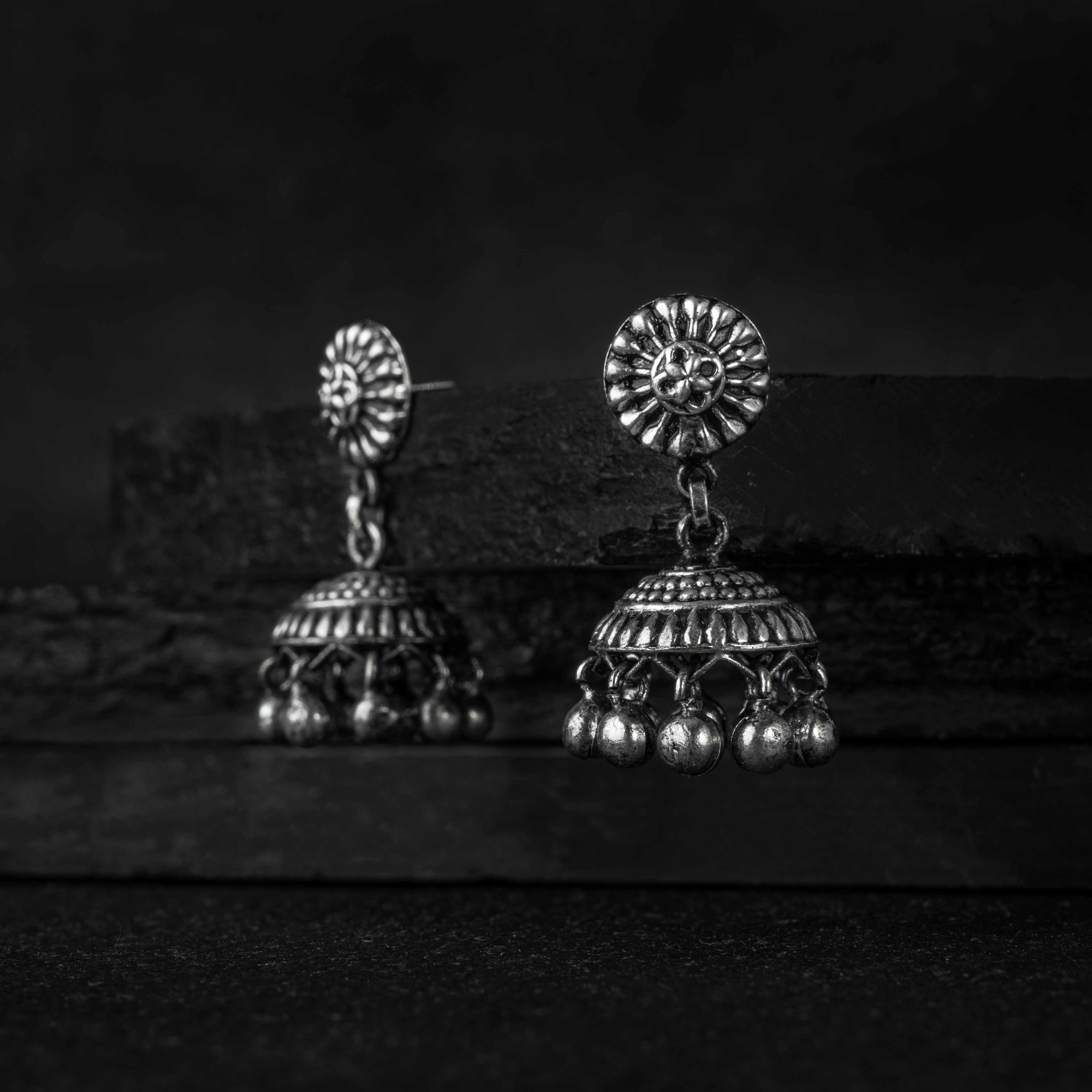 Barkh Silver Jhumki Earring