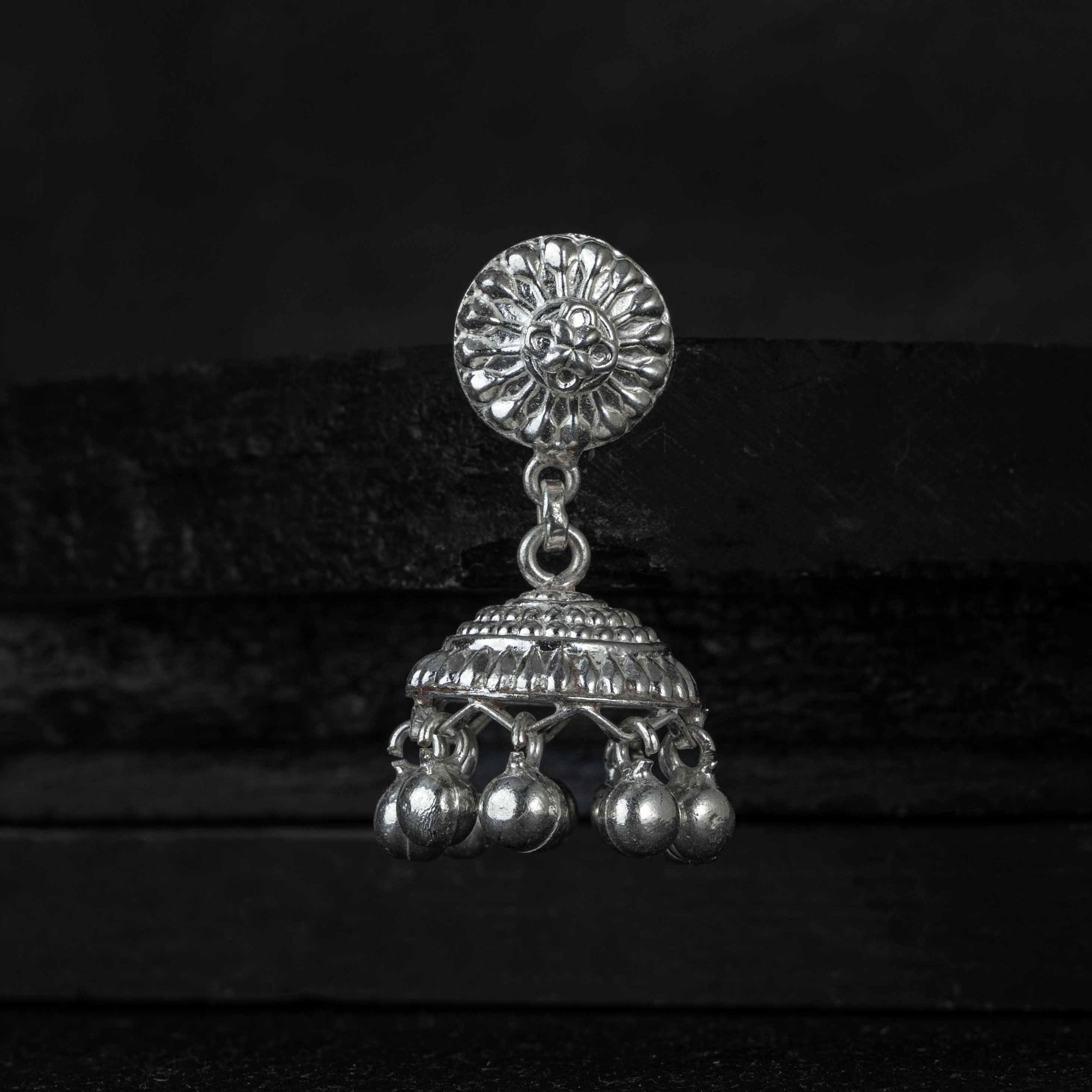 Barkh Silver Jhumki Earring