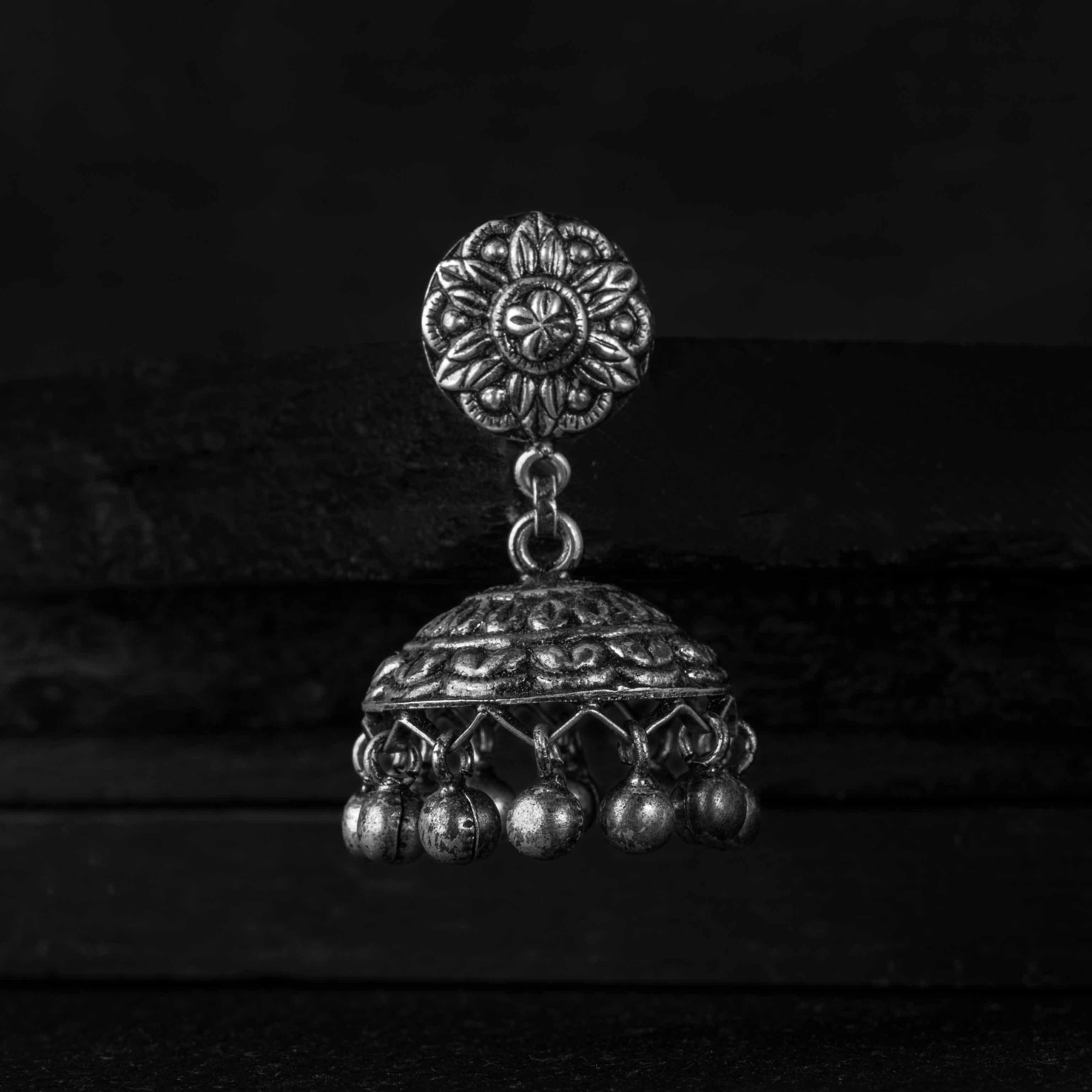 Buransh Silver Jhumki Earring