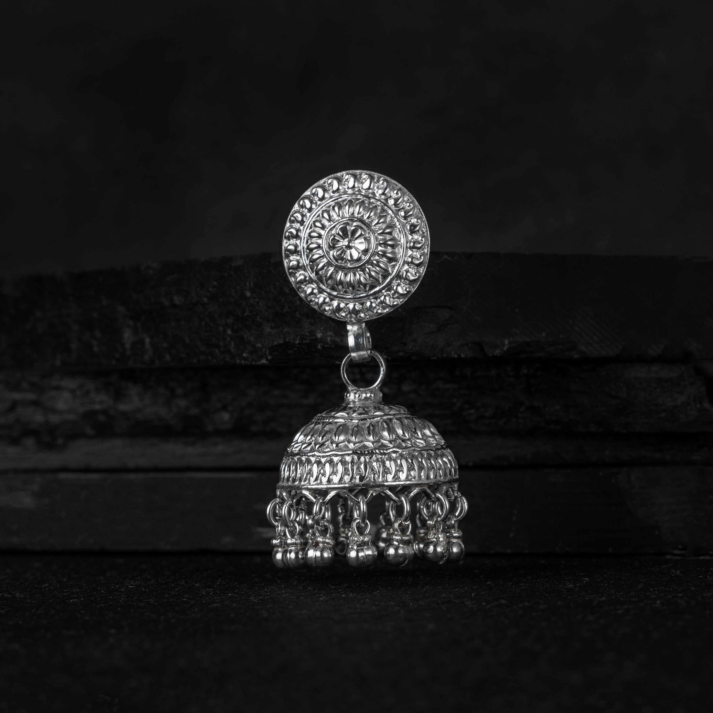 Pankhuri Silver Jhumki Earrings