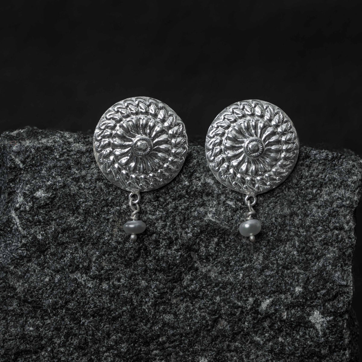 Buy Chakra Silver Pearl Drops Earrings Women Online | Ejaa