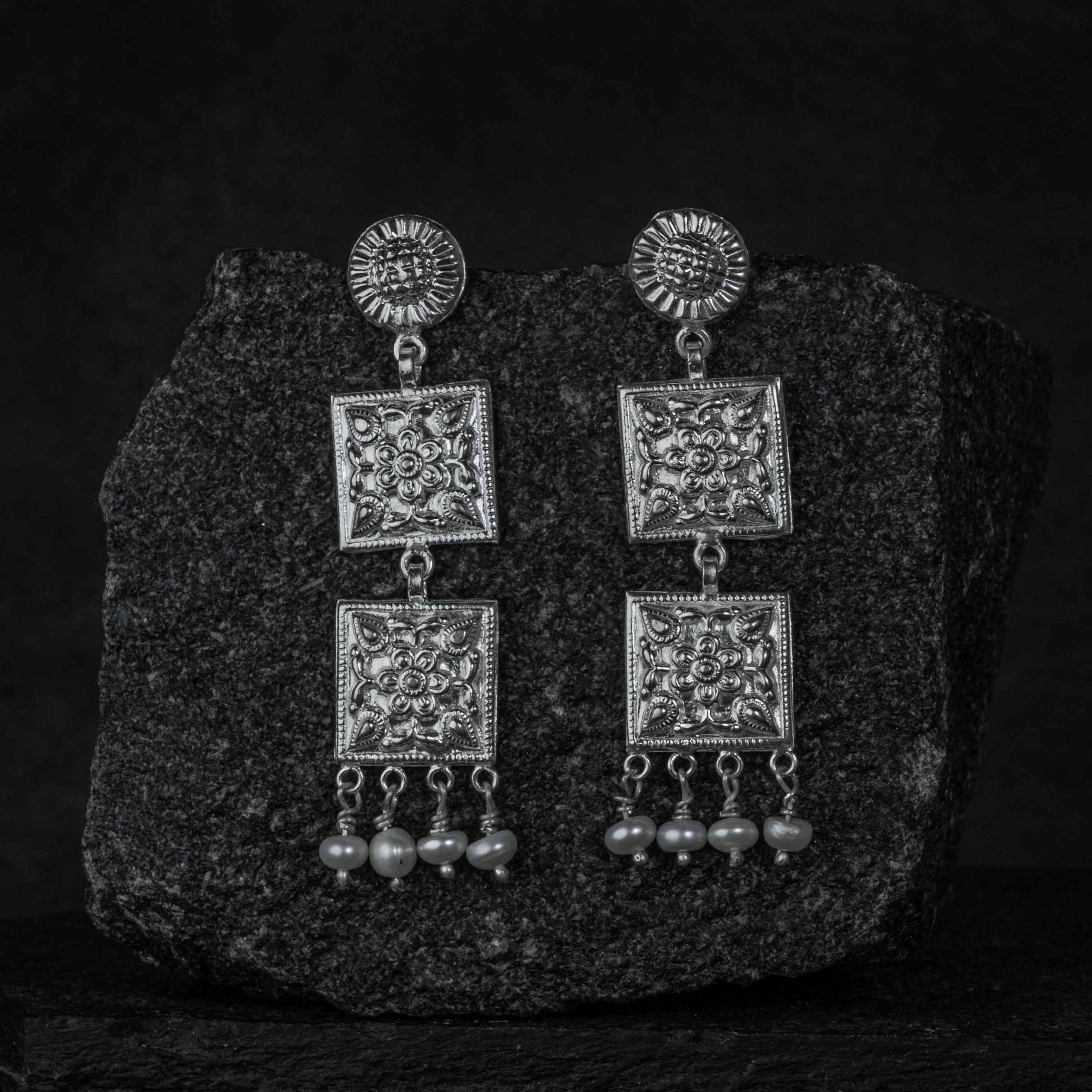 Chaukhandi Danglers Silver Earrings Designs