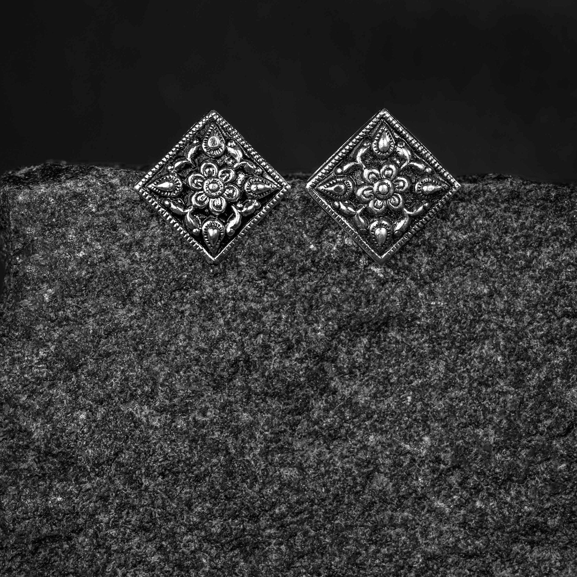 Chaukhandi Silver Studs Earrings