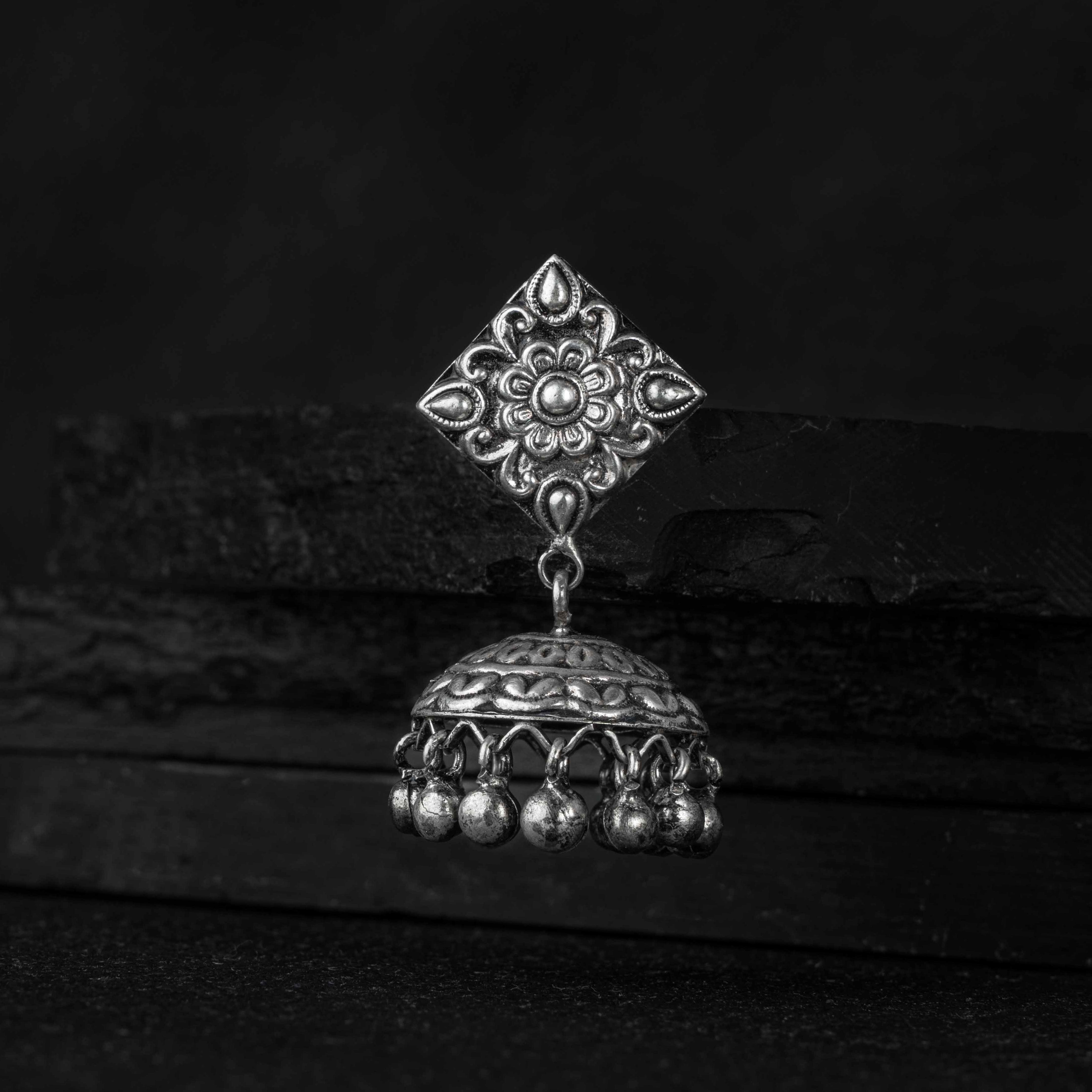 Heer Silver Jhumki Earrings