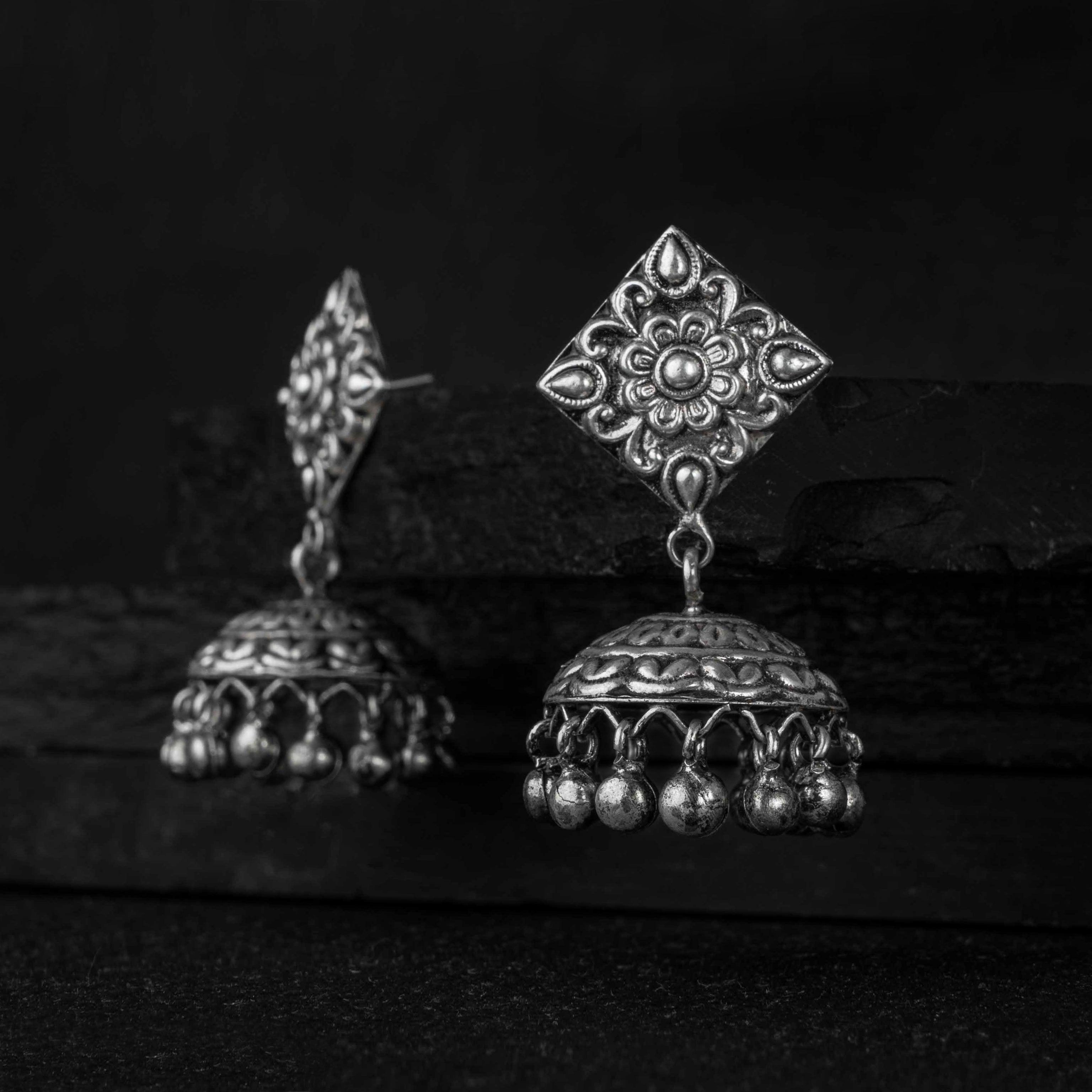 Heer Silver Jhumki Earrings